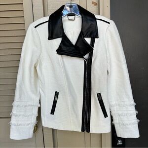 Chicos Tweed & Faux Leather Moto Jacket Size 0